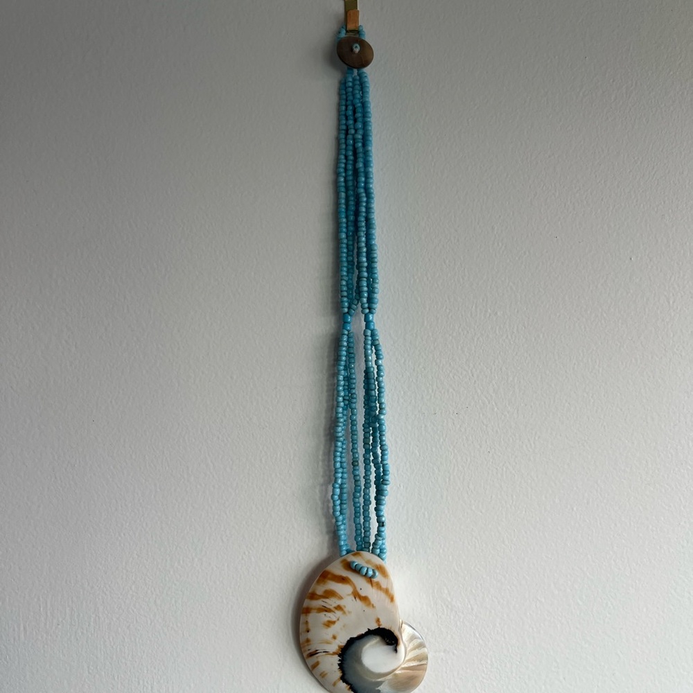 Blue Beaded Shell Pendant Necklace